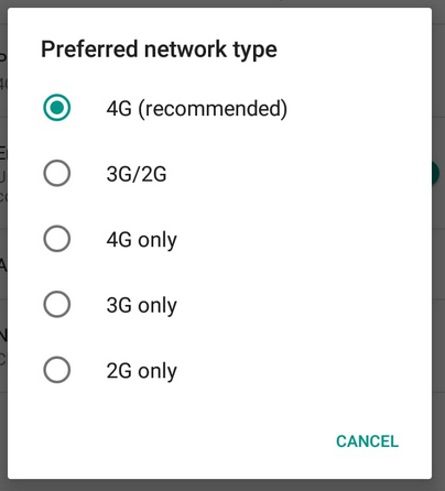 Preferred network type